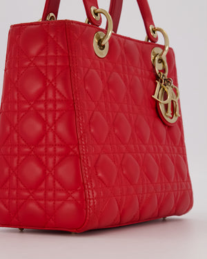 Christian Dior Medium Lady Dior Bag in Red Cannage Quilted Lambskin Leather with Gold Hardware