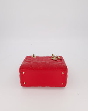 Christian Dior Medium Lady Dior Bag in Red Cannage Quilted Lambskin Leather with Gold Hardware