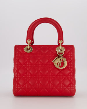 Christian Dior Medium Lady Dior Bag in Red Cannage Quilted Lambskin Leather with Gold Hardware
