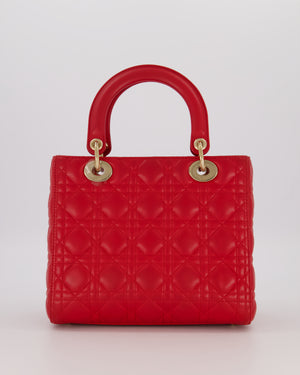 Christian Dior Medium Lady Dior Bag in Red Cannage Quilted Lambskin Leather with Gold Hardware