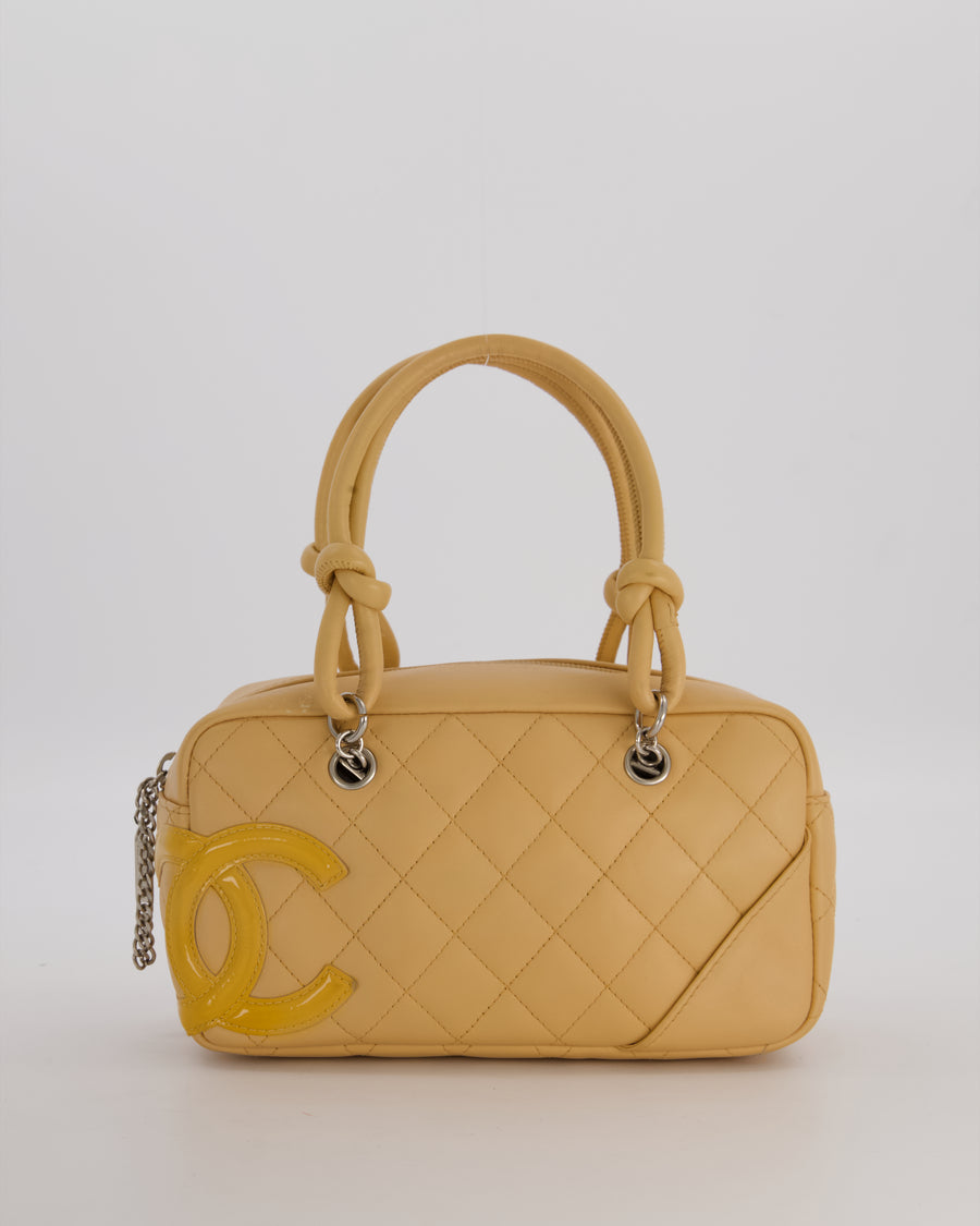 Chanel Beige Vintage Small Cambon Bowling Shoulder Bag in Lambskin Leather with Silver Hardware