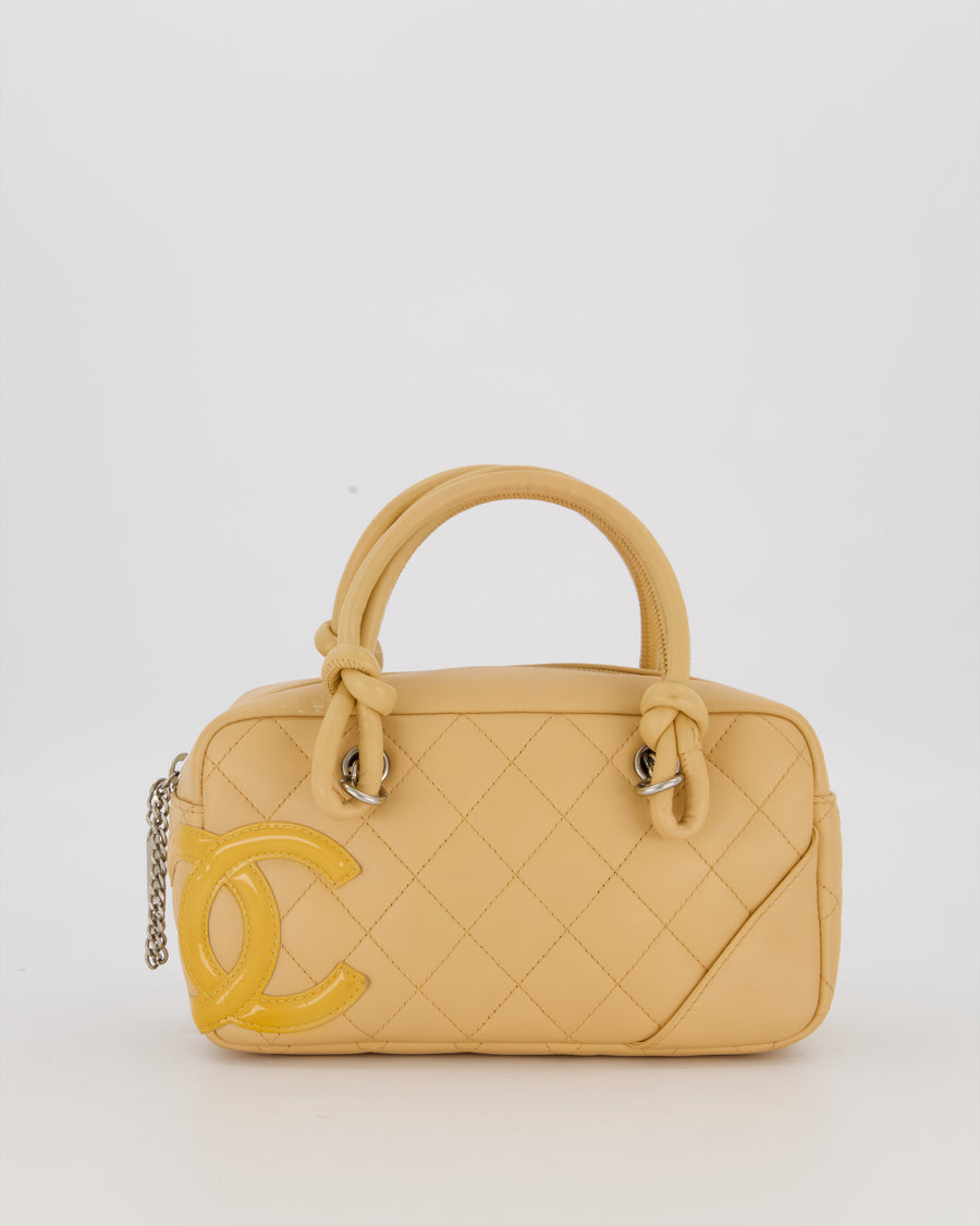 Chanel Beige Vintage Small Cambon Bowling Shoulder Bag in Lambskin Leather with Silver Hardware