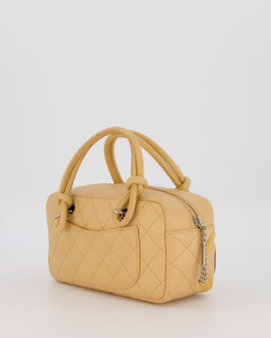 Chanel Beige Vintage Small Cambon Bowling Shoulder Bag in Lambskin Leather with Silver Hardware