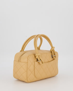 Chanel Beige Vintage Small Cambon Bowling Shoulder Bag in Lambskin Leather with Silver Hardware