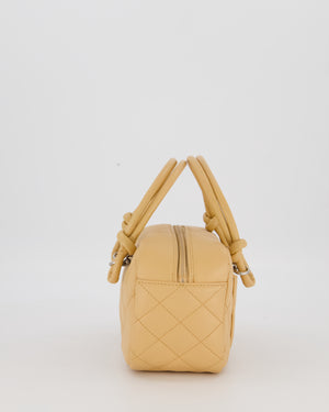 Chanel Beige Vintage Small Cambon Bowling Shoulder Bag in Lambskin Leather with Silver Hardware