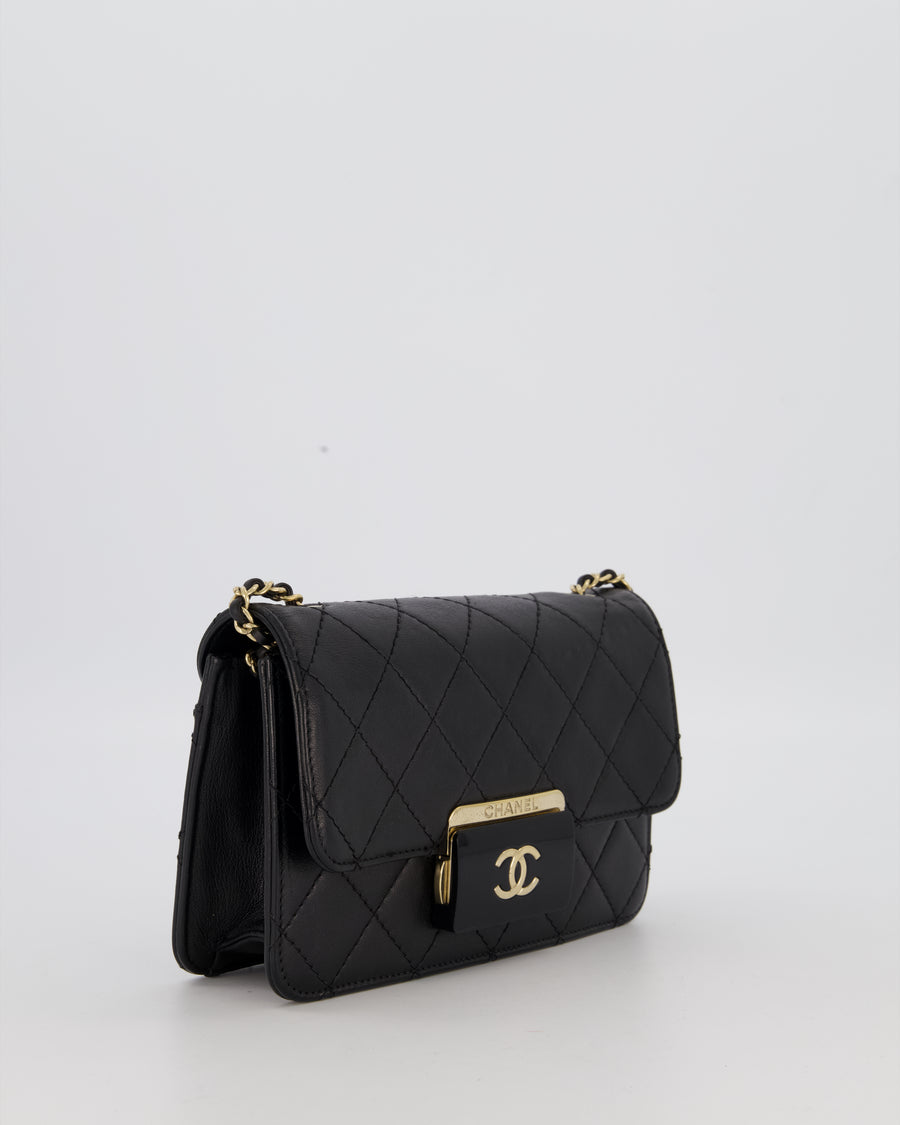 Chanel Black Mini Beauty Lock Bag in Quilted Lambskin Leather with Gold Hardware