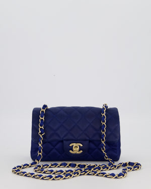 Chanel Navy Mini Rectangular Flap Bag in Satin with Brushed Gold Hardware