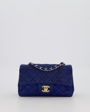 Chanel Navy Mini Rectangular Flap Bag in Satin with Brushed Gold Hardware