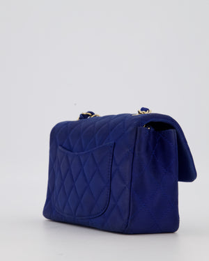 Chanel Navy Mini Rectangular Flap Bag in Satin with Brushed Gold Hardware