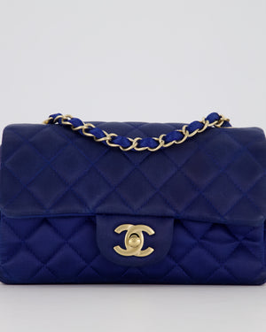Chanel Navy Mini Rectangular Flap Bag in Satin with Brushed Gold Hardware
