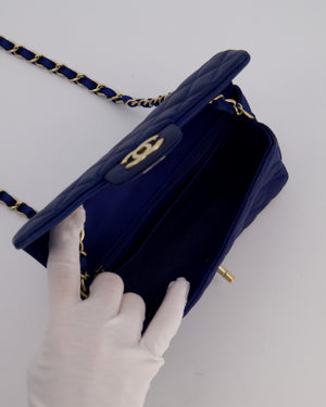 Chanel Navy Mini Rectangular Flap Bag in Satin with Brushed Gold Hardware