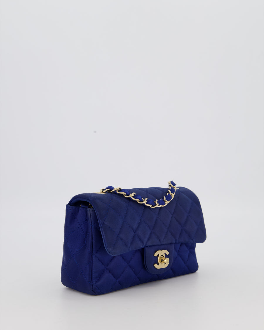 Chanel Navy Mini Rectangular Flap Bag in Satin with Brushed Gold Hardware
