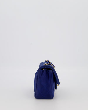 Chanel Navy Mini Rectangular Flap Bag in Satin with Brushed Gold Hardware
