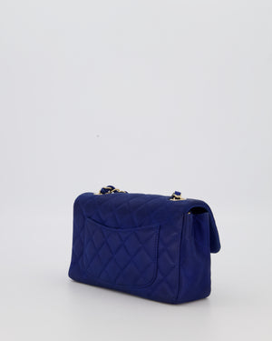 Chanel Navy Mini Rectangular Flap Bag in Satin with Brushed Gold Hardware