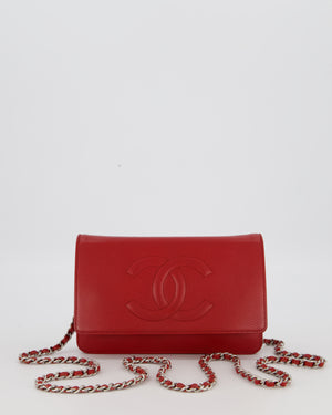 Chanel Wallet on Chain in Red Caviar Leather with CC Logo and Silver Hardware