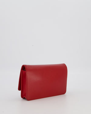 Chanel Wallet on Chain in Red Caviar Leather with CC Logo and Silver Hardware