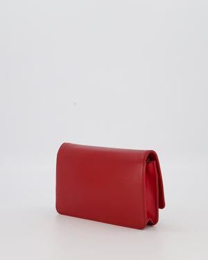 Chanel Wallet on Chain in Red Caviar Leather with CC Logo and Silver Hardware