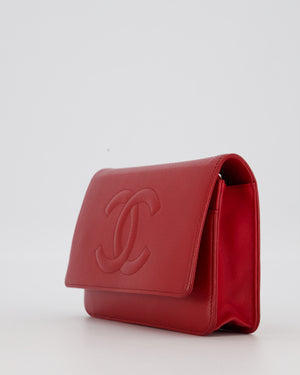 Chanel Wallet on Chain in Red Caviar Leather with CC Logo and Silver Hardware