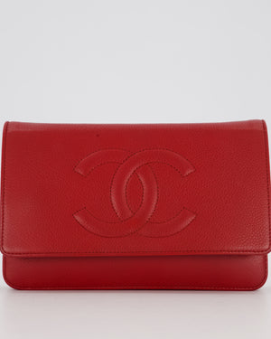 Chanel Wallet on Chain in Red Caviar Leather with CC Logo and Silver Hardware