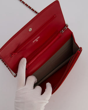 Chanel Wallet on Chain in Red Caviar Leather with CC Logo and Silver Hardware