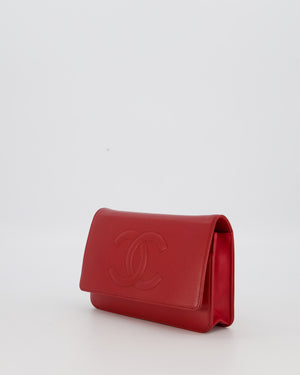 Chanel Wallet on Chain in Red Caviar Leather with CC Logo and Silver Hardware