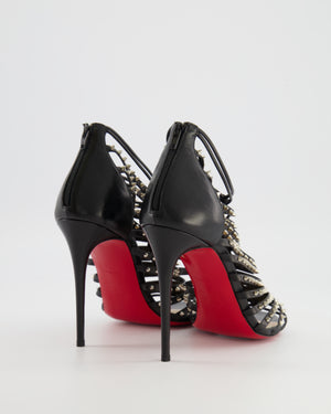 Christian Louboutin Black Leather Millaclou Caged Heeled Sandals with Silver Spikes Detail EU 38.5