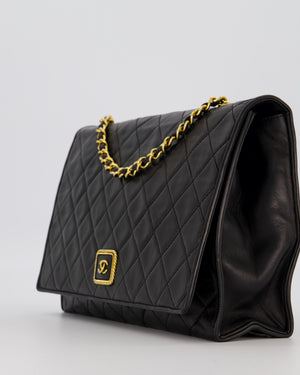 Chanel Black Vintage Flap Bag in Quilted Lambskin Leather with 24K Gold Hardware