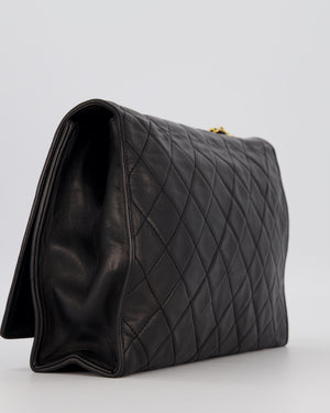 Chanel Black Vintage Flap Bag in Quilted Lambskin Leather with 24K Gold Hardware