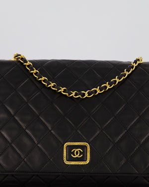 Chanel Black Vintage Flap Bag in Quilted Lambskin Leather with 24K Gold Hardware