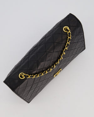 Chanel Black Vintage Flap Bag in Quilted Lambskin Leather with 24K Gold Hardware