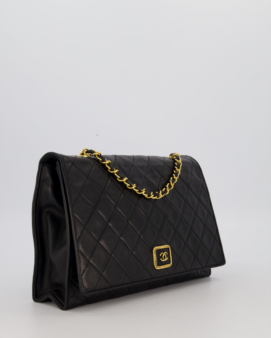 Chanel Black Vintage Flap Bag in Quilted Lambskin Leather with 24K Gold Hardware