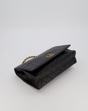 Chanel Black Vintage Flap Bag in Quilted Lambskin Leather with 24K Gold Hardware