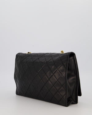 Chanel Black Vintage Flap Bag in Quilted Lambskin Leather with 24K Gold Hardware