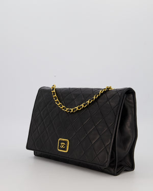 Chanel Black Vintage Flap Bag in Quilted Lambskin Leather with 24K Gold Hardware