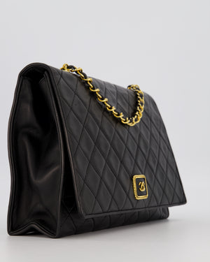 Chanel Black Vintage Flap Bag in Quilted Lambskin Leather with 24K Gold Hardware