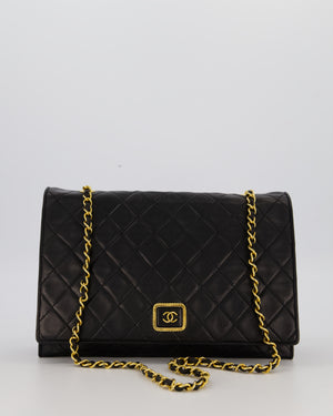 Chanel Black Vintage Flap Bag in Quilted Lambskin Leather with 24K Gold Hardware