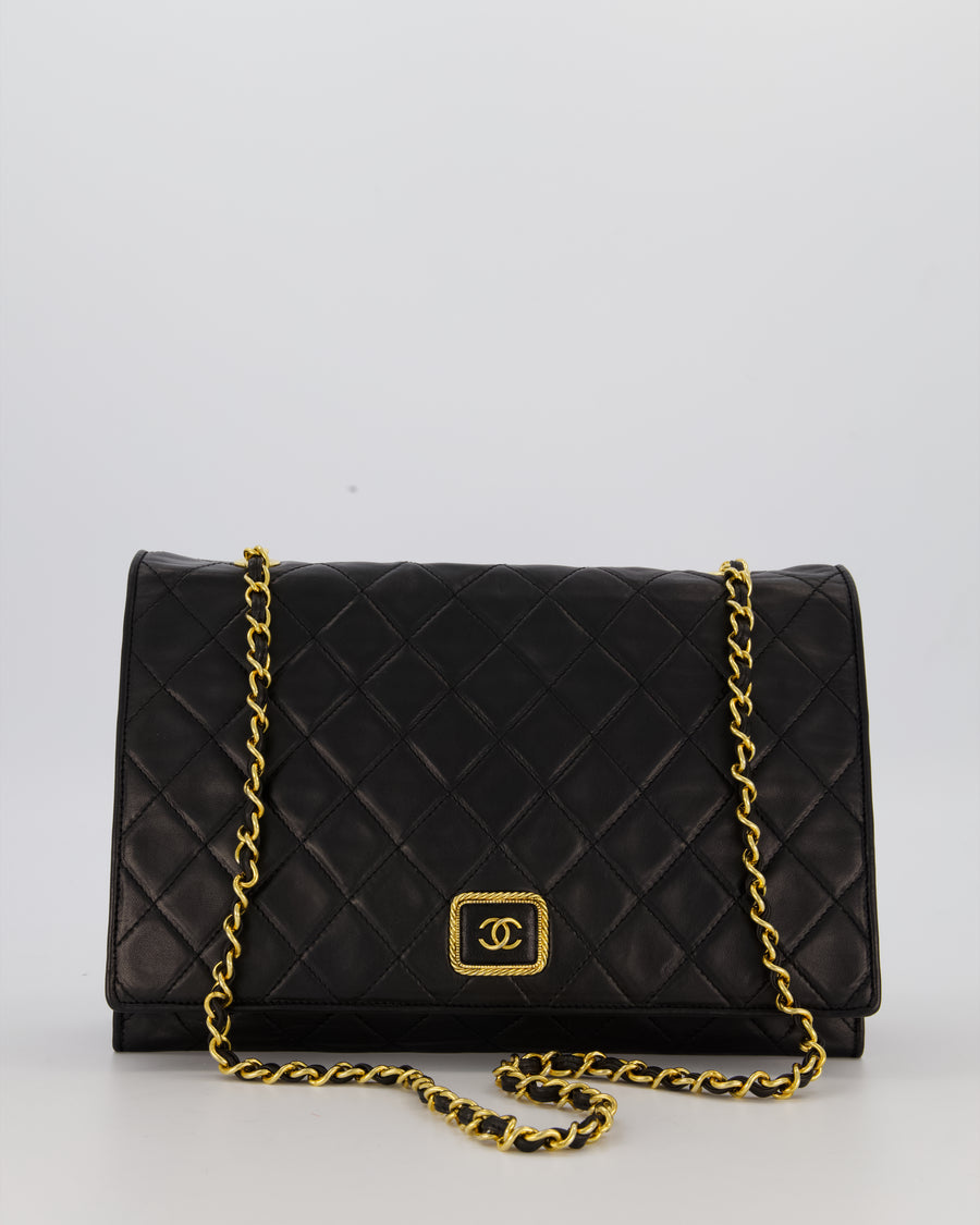 Chanel Black Vintage Flap Bag in Quilted Lambskin Leather with 24K Gold Hardware