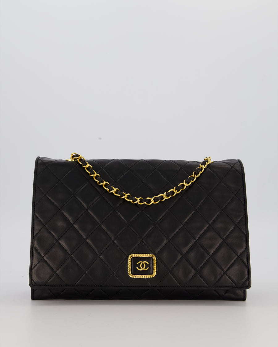 Chanel Black Vintage Flap Bag in Quilted Lambskin Leather with 24K Gold Hardware