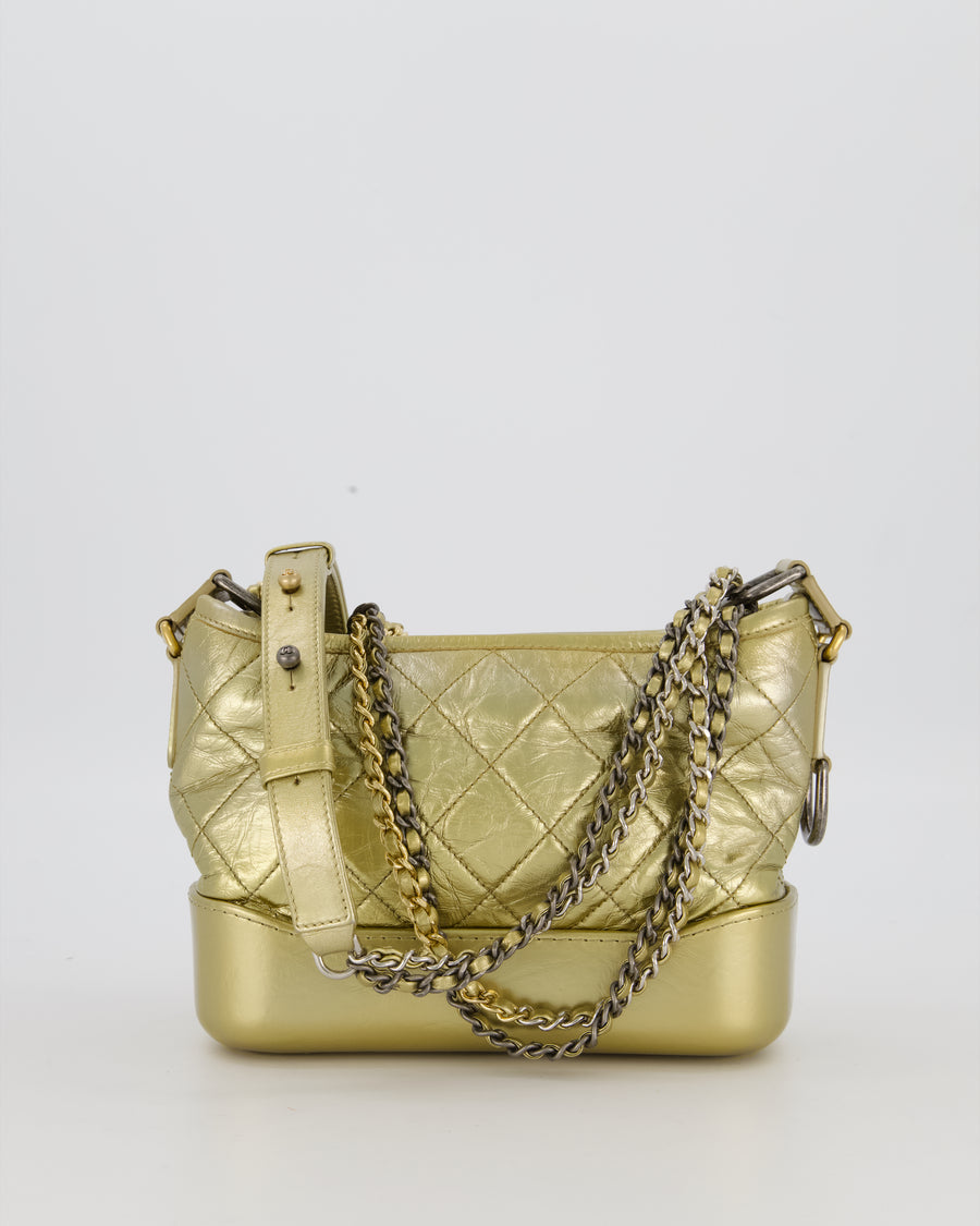Chanel Metallic Gold Small Gabrielle Bag in Aged Calfskin Leather with Mixed Hardware