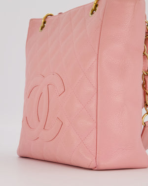 Chanel Vintage Petite Tote Bag in Pink Caviar Leather with CC Logo and Gold Hardware