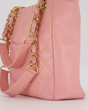 Chanel Vintage Petite Tote Bag in Pink Caviar Leather with CC Logo and Gold Hardware