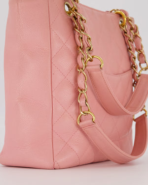 Chanel Vintage Petite Tote Bag in Pink Caviar Leather with CC Logo and Gold Hardware