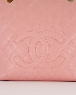 Chanel Vintage Petite Tote Bag in Pink Caviar Leather with CC Logo and Gold Hardware