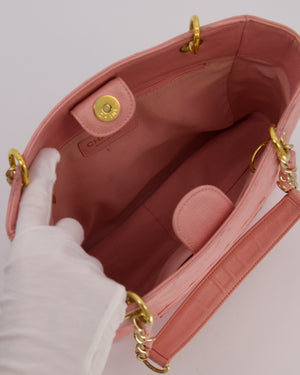 Chanel Vintage Petite Tote Bag in Pink Caviar Leather with CC Logo and Gold Hardware