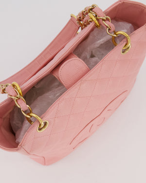 Chanel Vintage Petite Tote Bag in Pink Caviar Leather with CC Logo and Gold Hardware