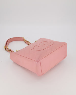 Chanel Vintage Petite Tote Bag in Pink Caviar Leather with CC Logo and Gold Hardware