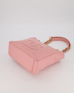Chanel Vintage Petite Tote Bag in Pink Caviar Leather with CC Logo and Gold Hardware