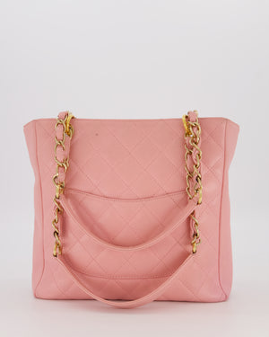 Chanel Vintage Petite Tote Bag in Pink Caviar Leather with CC Logo and Gold Hardware