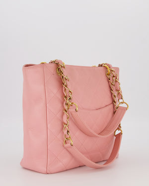 Chanel Vintage Petite Tote Bag in Pink Caviar Leather with CC Logo and Gold Hardware