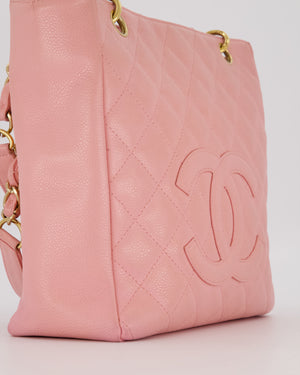 Chanel Vintage Petite Tote Bag in Pink Caviar Leather with CC Logo and Gold Hardware